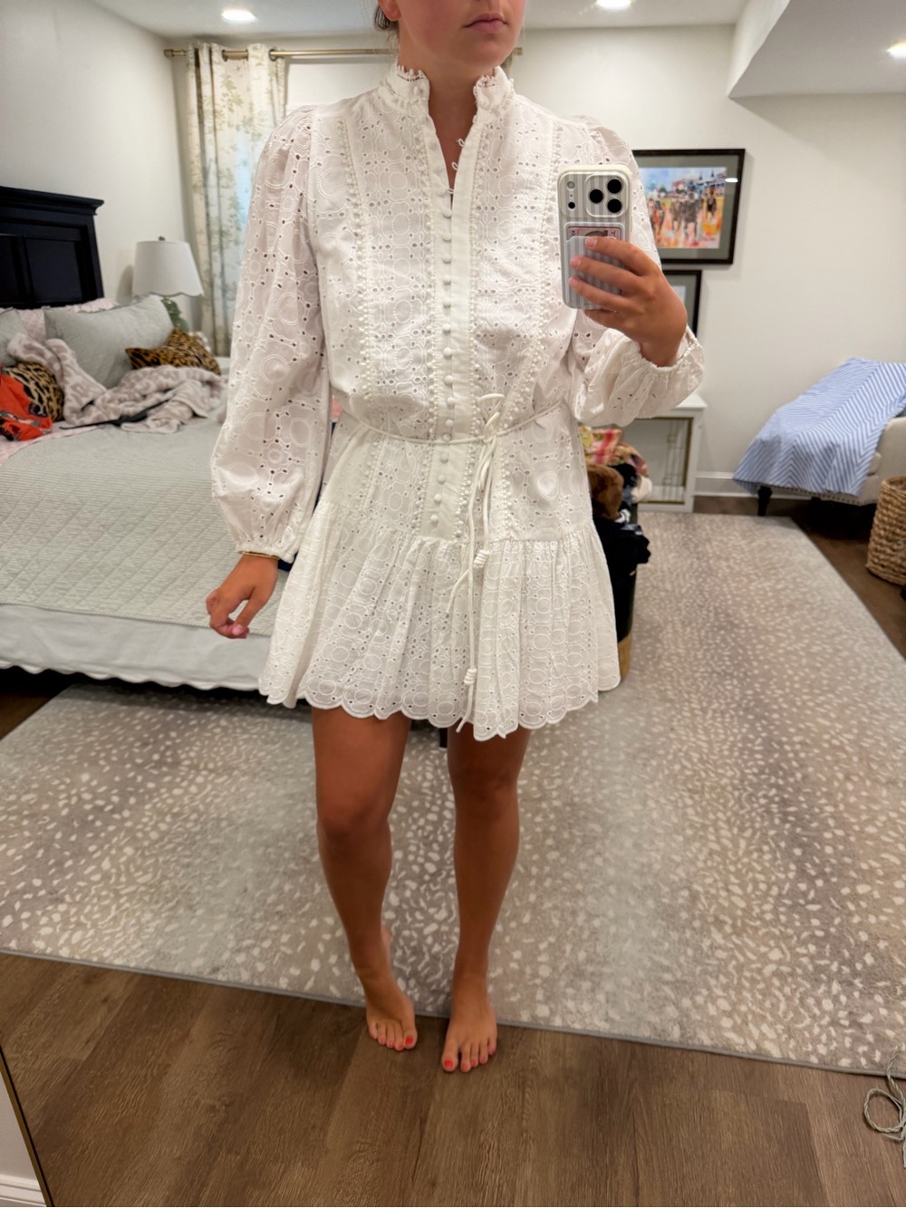 ANTONIO MELANI White Eyelet Ruffle-Trim Mini Dress
